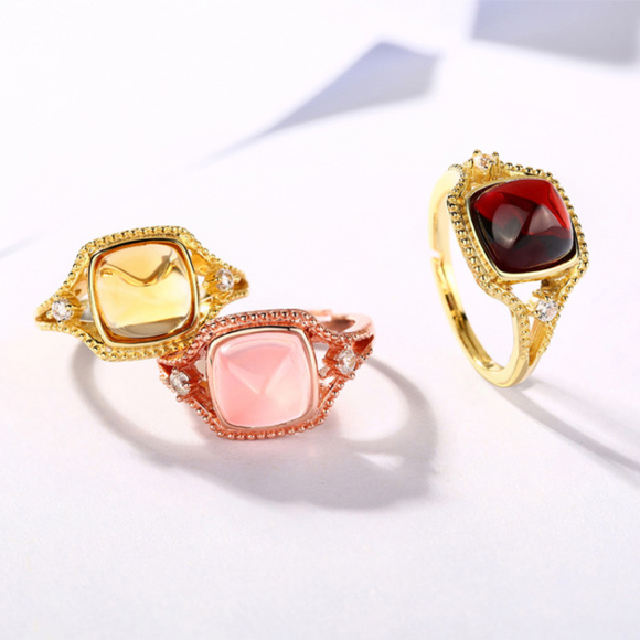 8mm Cushion Cut Red Garnet Bridal Silver Ring